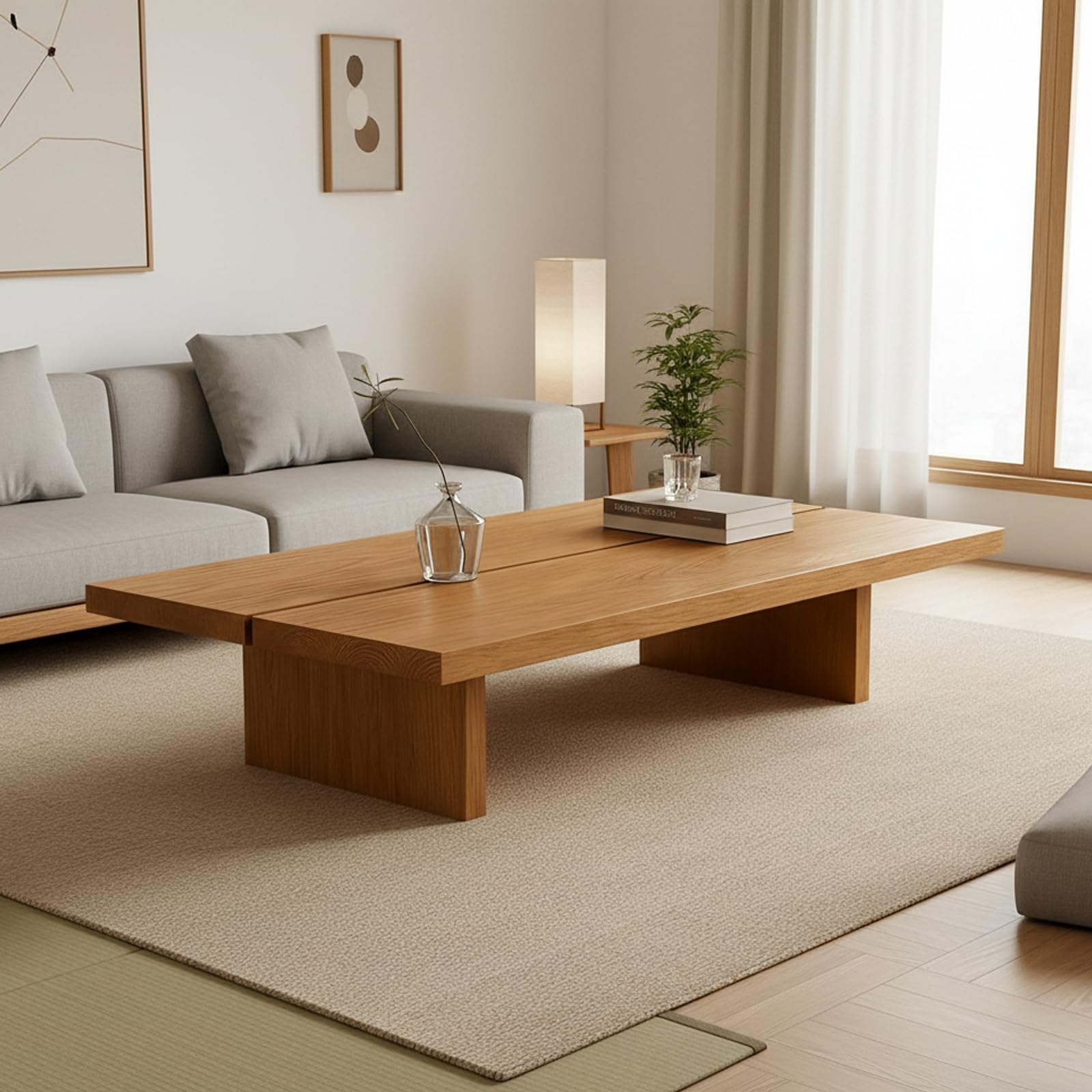 Amazon.co.jp: ロー テーブル、無垢材天板長方形コーヒーテーブル